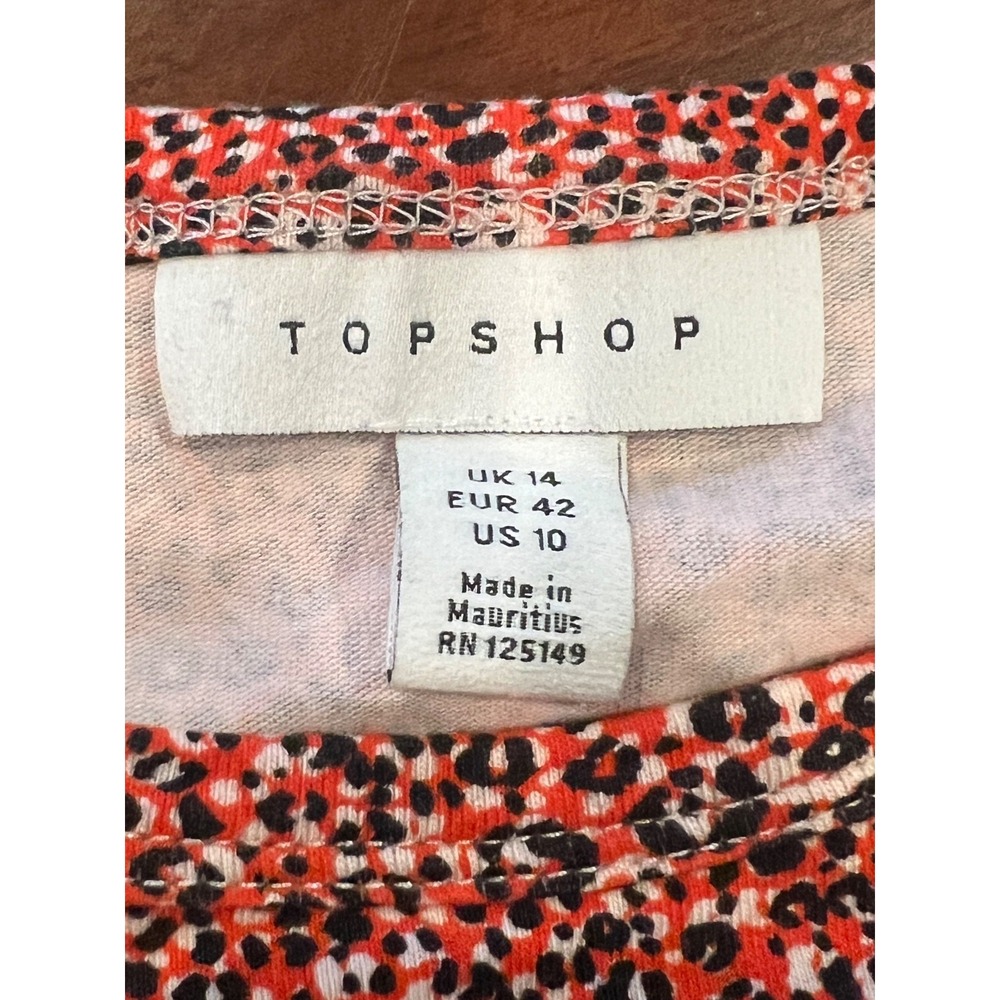 Topshop Red Animal Print T-Shirt Women's US 10 UK 14 Short Sleeve Cotton Tee - Picture 6 of 6